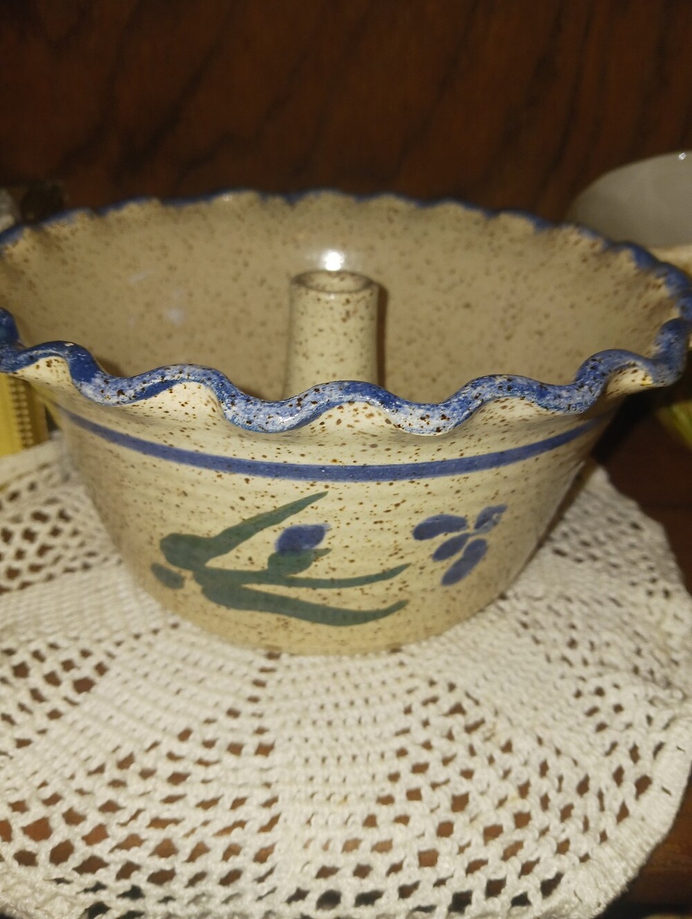 Handcrafted Speckled Glazed Bundt in Blue and Cream
